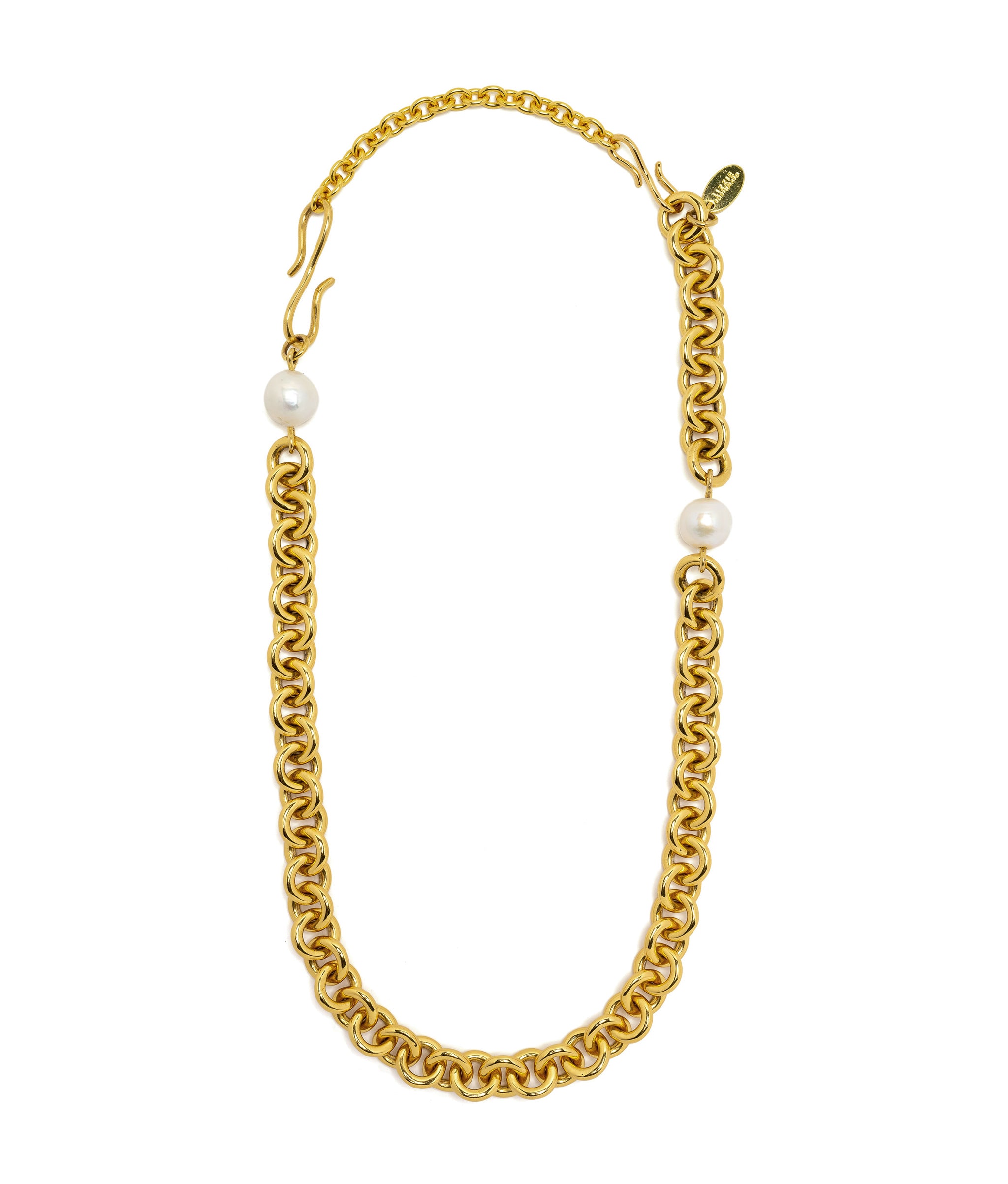 4.25" Cable Gold Extender. Gold-plated brass cable chain with S-hook, attached to gold link necklace.