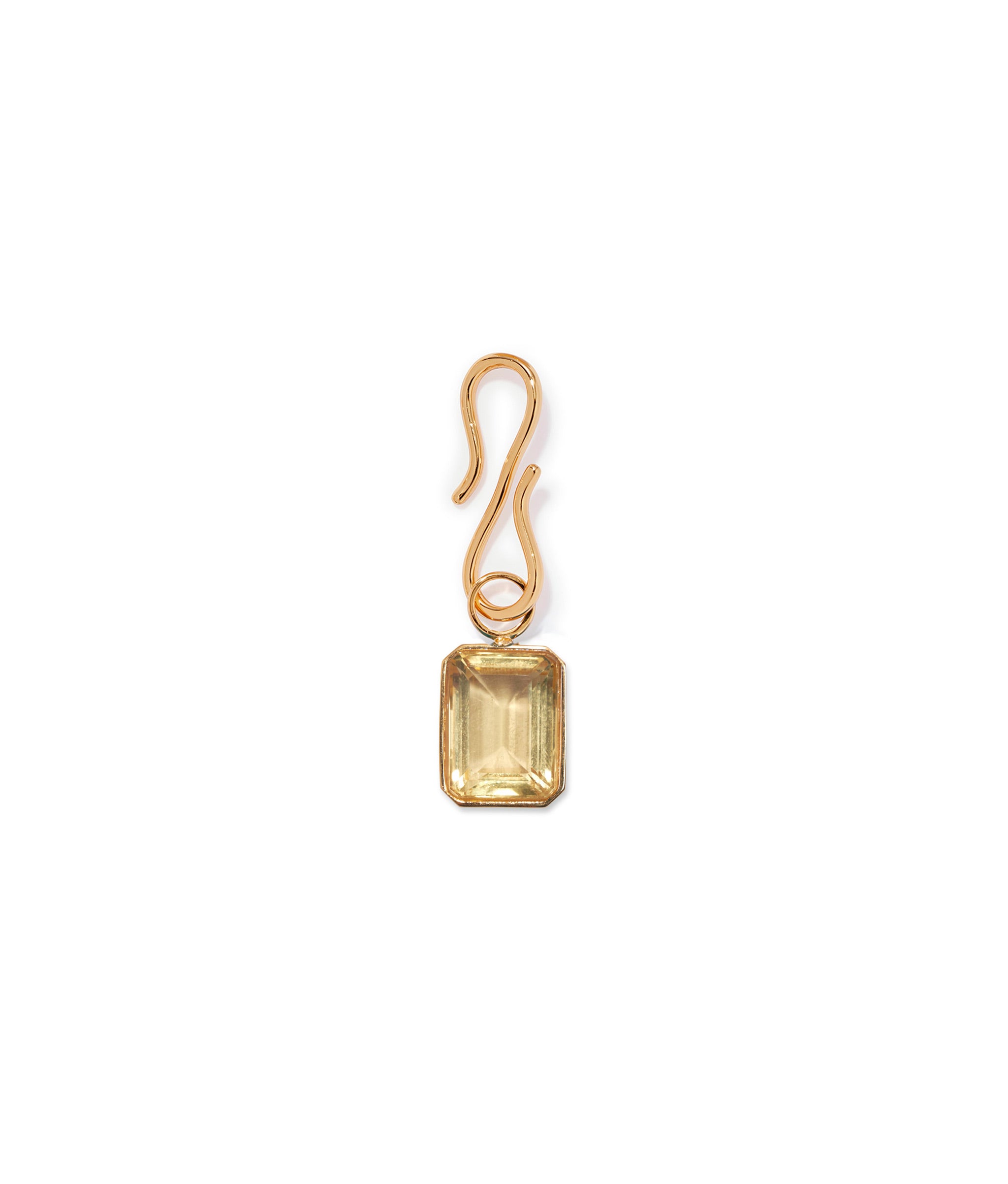 Candyland Charm in Lemon. Citrine quartz baguette charm with gold plated brass on S-hook.